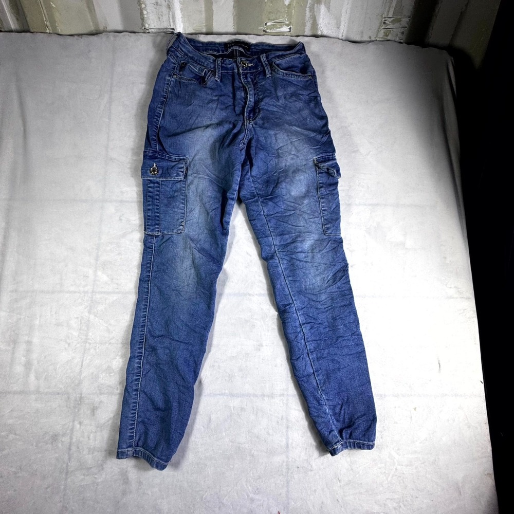 YMI Hyperdenim Cargo Jeans Womens 24W Blue Denim Pockets Casual Medium Wash
